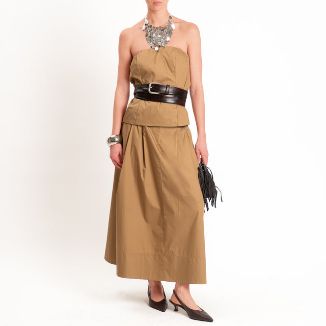 Motel-Completo popeline top a fascia+gonna - cognac