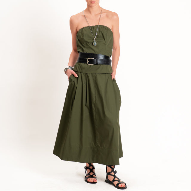 Motel-Completo popeline top a fascia+gonna - militare