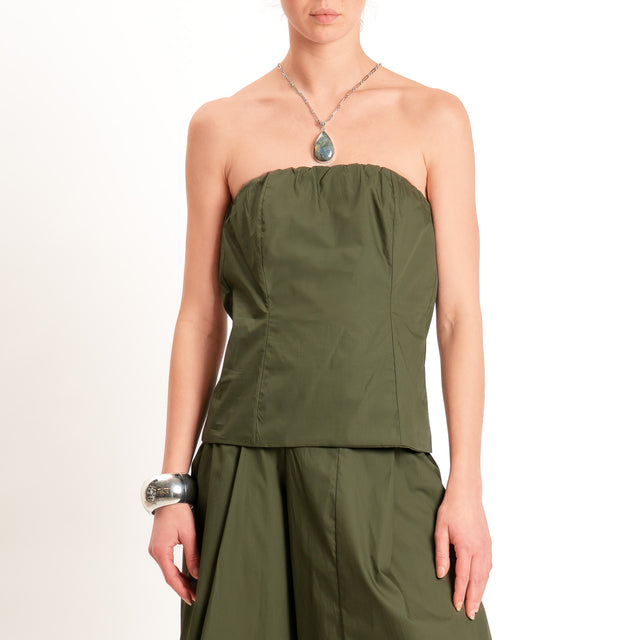 Motel-Completo popeline top a fascia+gonna - militare