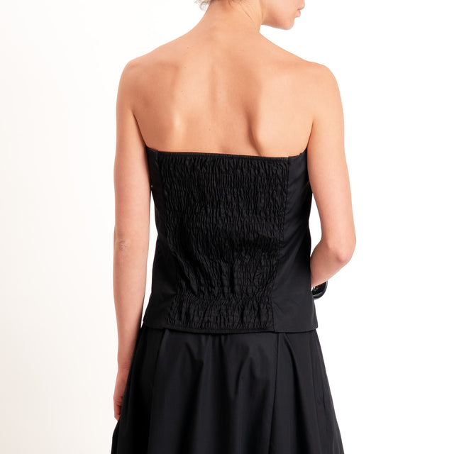 Motel-Completo popeline top a fascia+gonna - nero