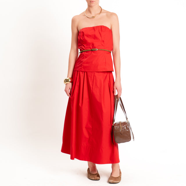 Motel-Completo popeline top a fascia+gonna - rosso