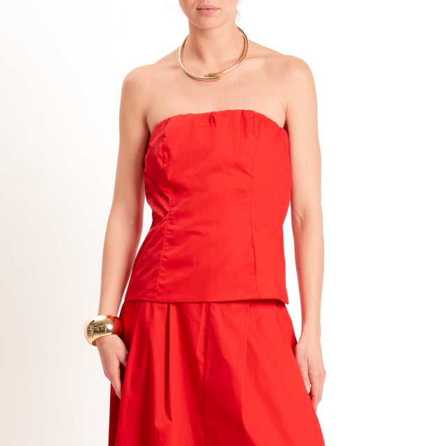 Motel-Completo popeline top a fascia+gonna - rosso