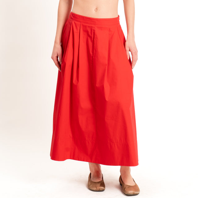 Motel-Completo popeline top a fascia+gonna - rosso