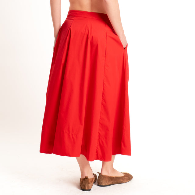 Motel-Completo popeline top a fascia+gonna - rosso