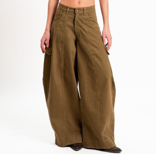 Motel-Pantalone cargo wide leg - militare