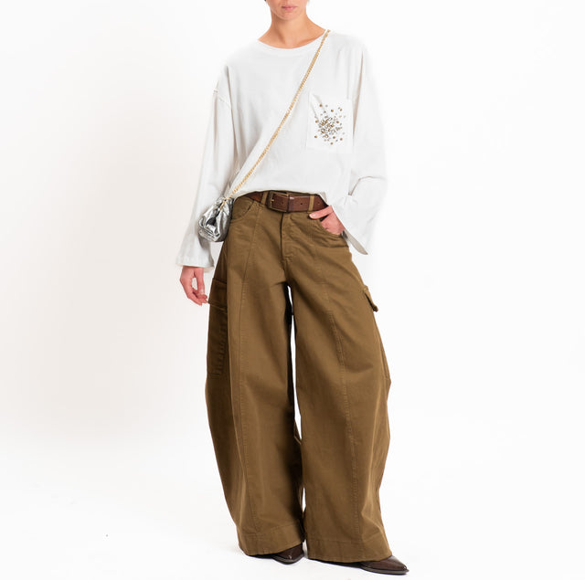 Motel-Pantalone cargo wide leg - militare