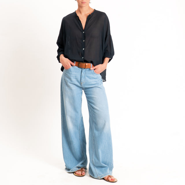 Motel-Camicia mussola collo coreana - nero
