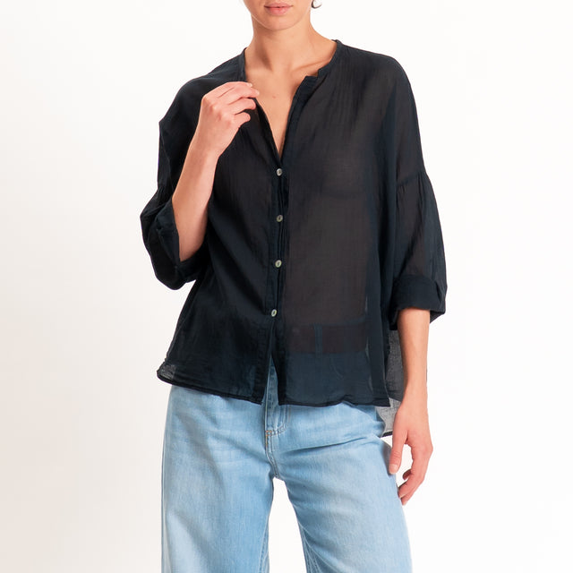 Motel-Camicia mussola collo coreana - nero
