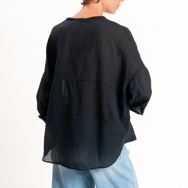 Motel-Camicia mussola collo coreana - nero