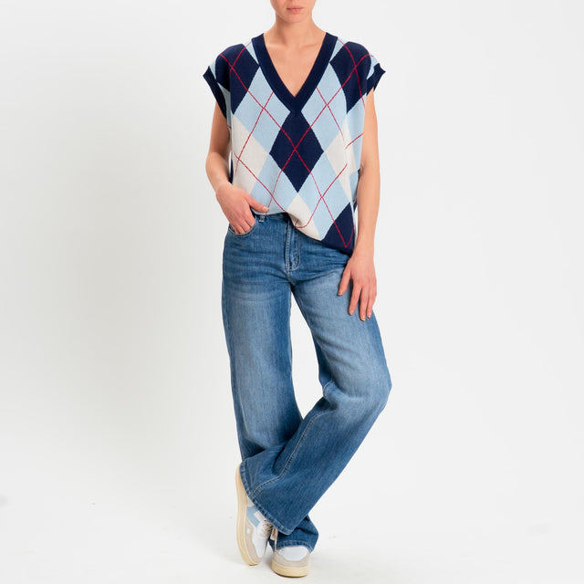 Motel-Gilet arglye 100% cotone - blu/azzurro/bianco