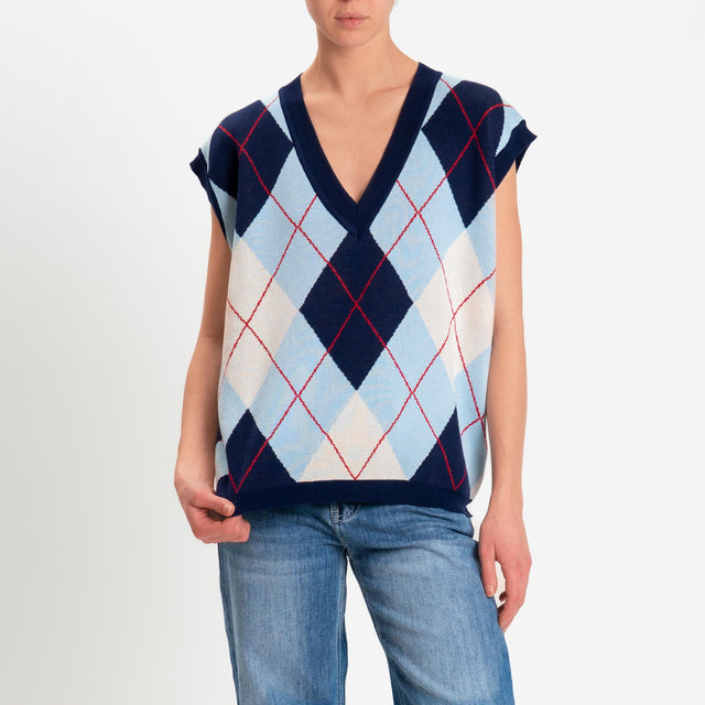 Motel-Gilet arglye 100% cotone - blu/azzurro/bianco