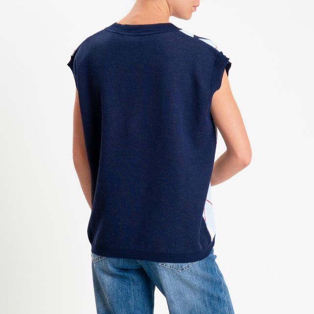 Motel-Gilet arglye 100% cotone - blu/azzurro/bianco