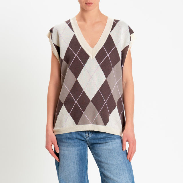Motel-Gilet arglye 100% cotone - panna/moro/taupe