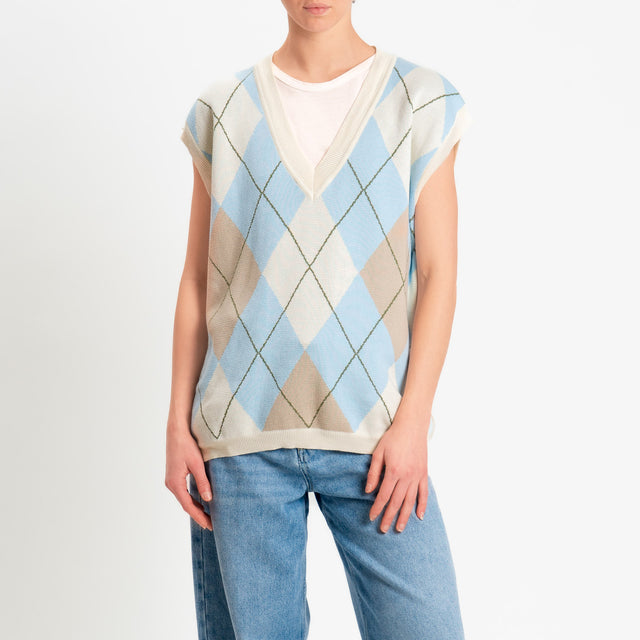Motel-Gilet arglye 100% cotone - burro/azzurro/taupe
