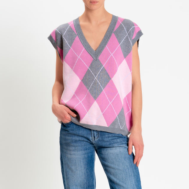 Motel-Gilet arglye 100% cotone - grigio/rosa/bubble