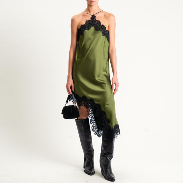 Motel-Abito satin con pizzo - militare/nero