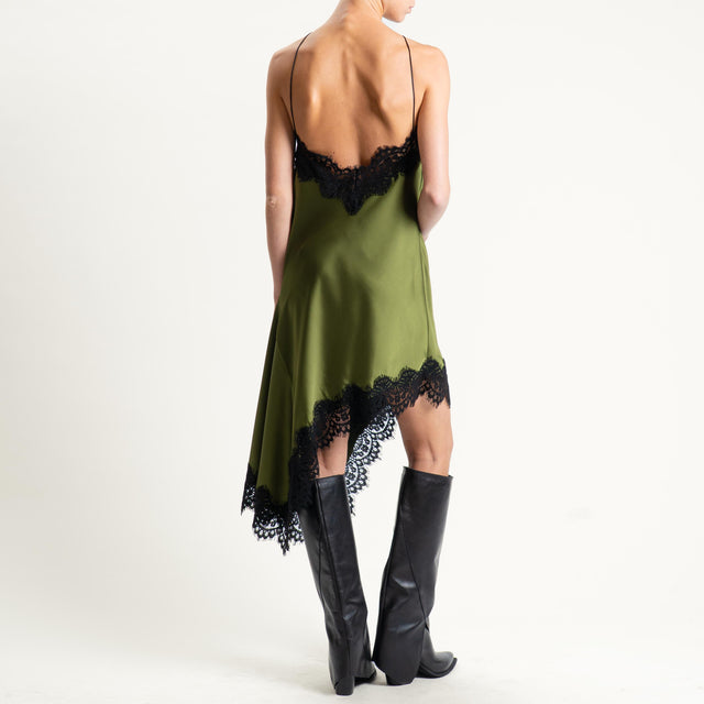 Motel-Abito satin con pizzo - militare/nero
