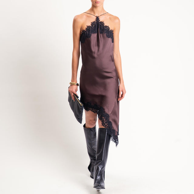 Motel-Abito satin con pizzo - marrone/nero