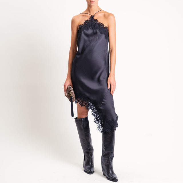 Motel-Abito satin con pizzo - nero