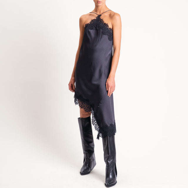 Motel-Abito satin con pizzo - nero