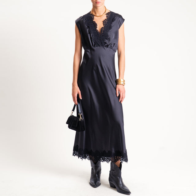 Motel- Abito in satin con pizzo elastico dietro - nero