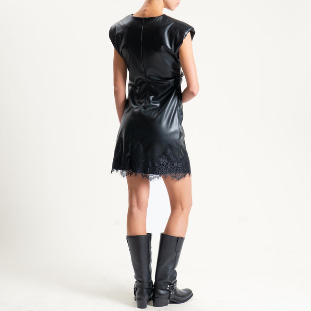 Motel- Abito similpelle con pizzo - nero