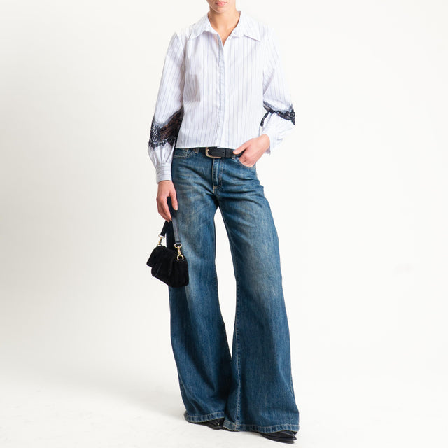 Motel-Camicia gessata con pizzo - bianco/nero