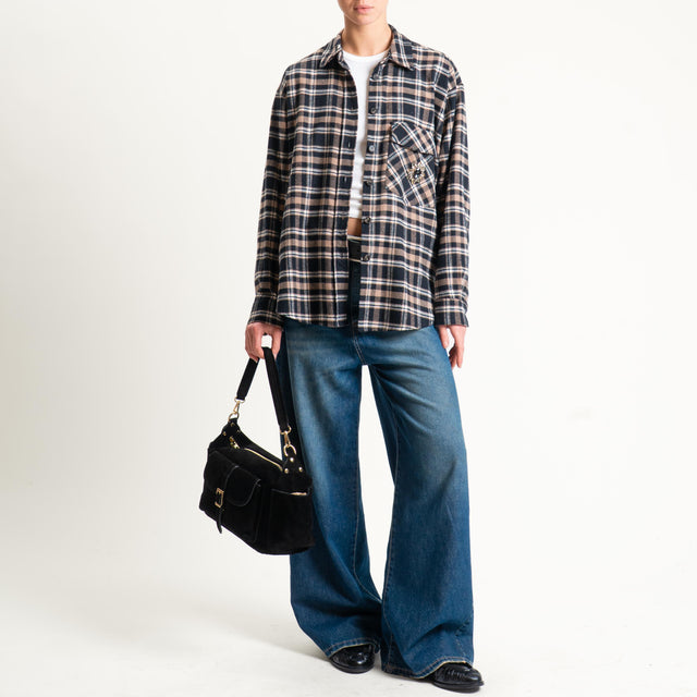 Motel-Camicia check con spilla - nero/biscotto/burro