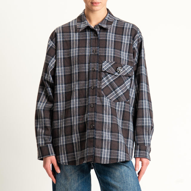 Motel-Camicia check con spilla - moro/grigio/burro