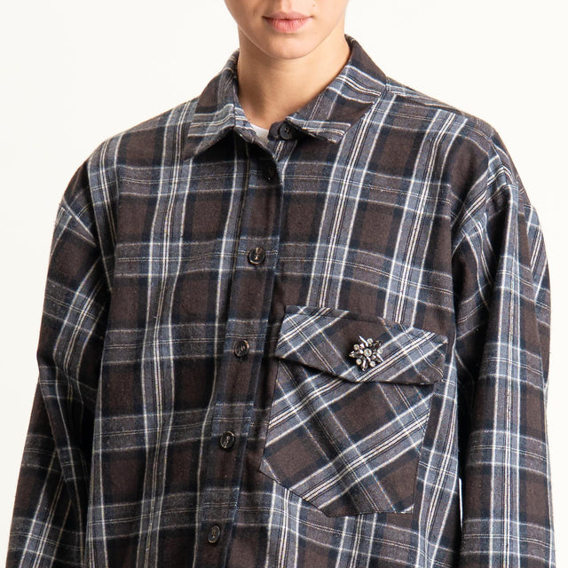 Motel-Camicia check con spilla - moro/grigio/burro
