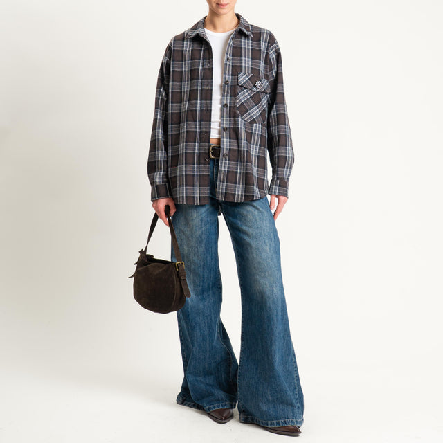 Motel-Camicia check con spilla - moro/grigio/burro