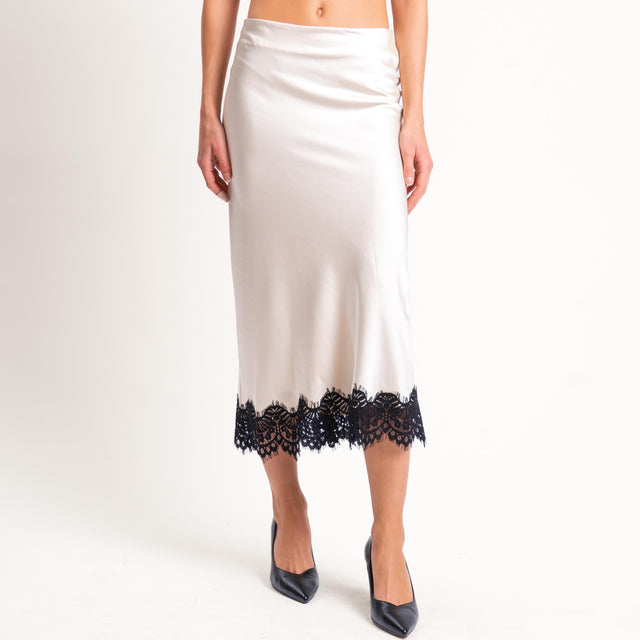 Motel-Gonna satin con pizzo - avorio/nero