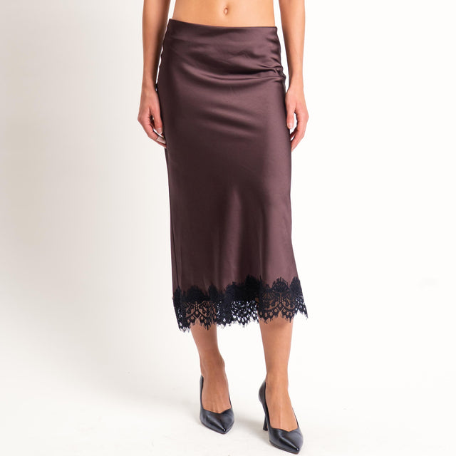 Motel-Gonna satin con pizzo - marrone/nero