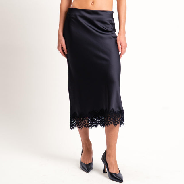 Motel-Gonna satin con pizzo - nero