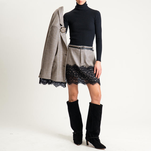 Motel- Minigonna fantasia con pizzo - nero/sand