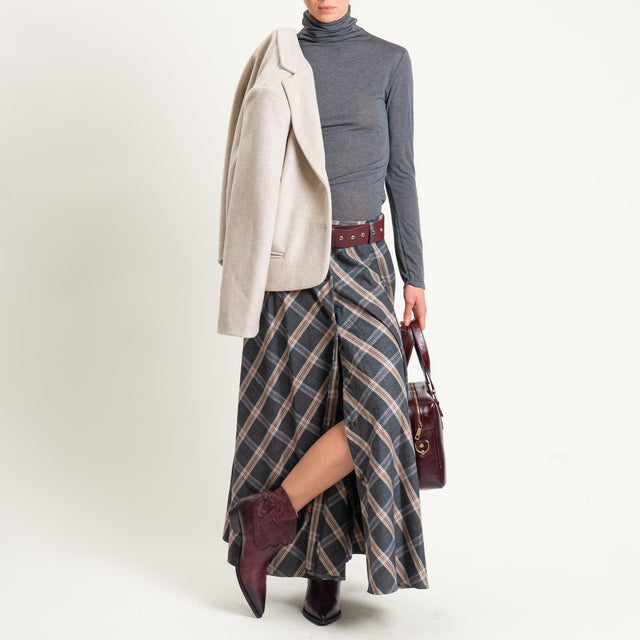 Motel-Gonna check con bottoni davanti - antracite/beige/vino