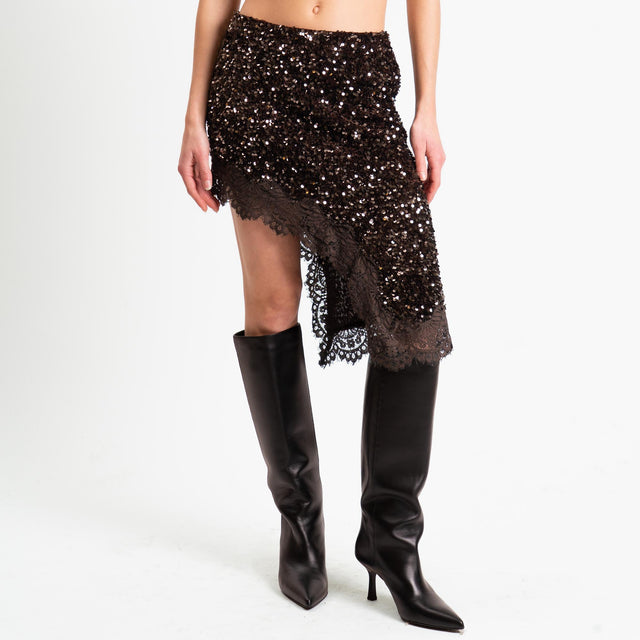 Motel-Gonna asimmetrica paillettes + pizzo - moro