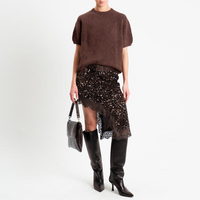 Motel-Gonna asimmetrica paillettes + pizzo - moro