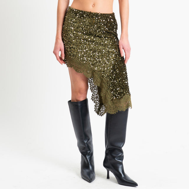 Motel-Gonna asimmetrica paillettes + pizzo - militare