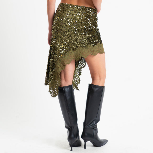 Motel-Gonna asimmetrica paillettes + pizzo - militare