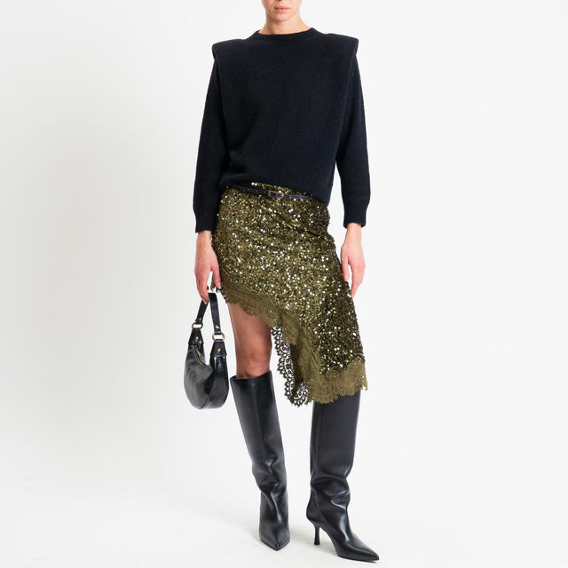 Motel-Gonna asimmetrica paillettes + pizzo - militare