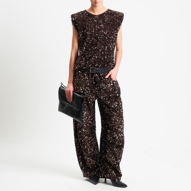 Motel-Blusa smanicata con paillettes - moro