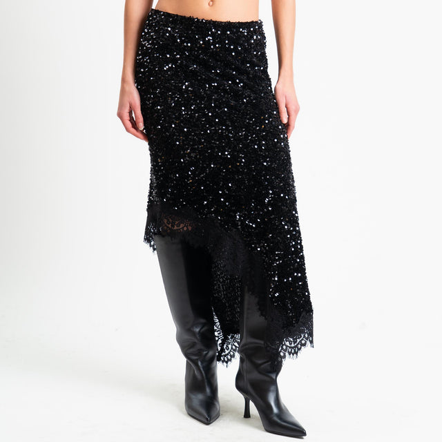 Motel-Gonna asimmetrica con paillettes - nero
