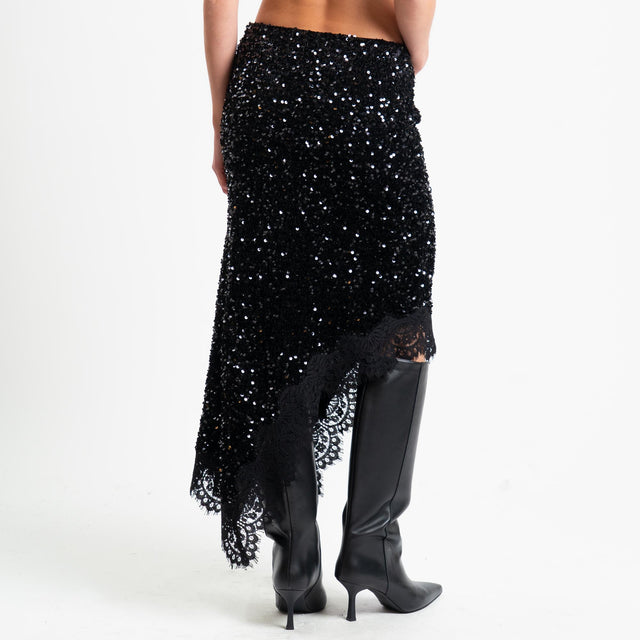 Motel-Gonna asimmetrica con paillettes - nero