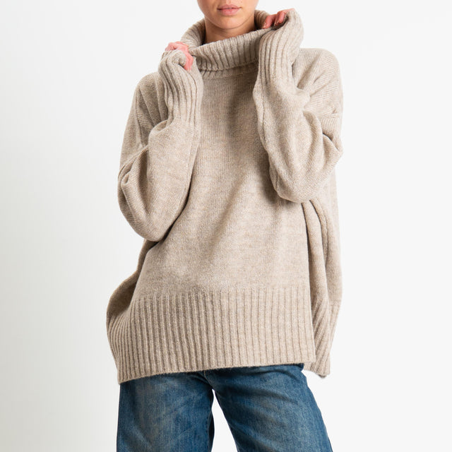 Motel-Maglia collo alto a scatola misto lana - beige