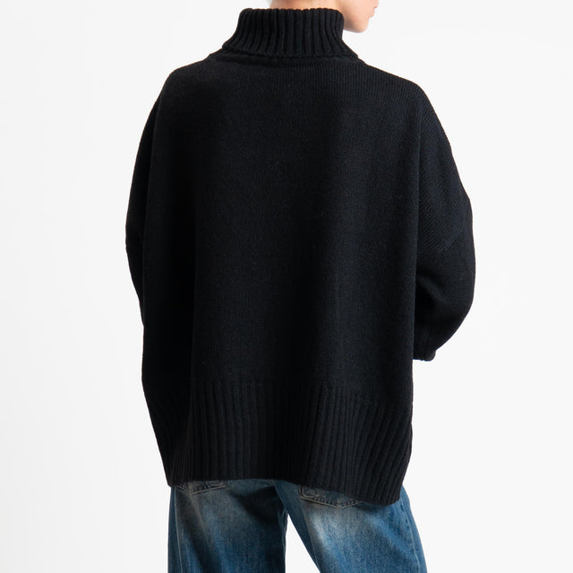 Motel-Maglia collo alto a scatola misto lana - Nero