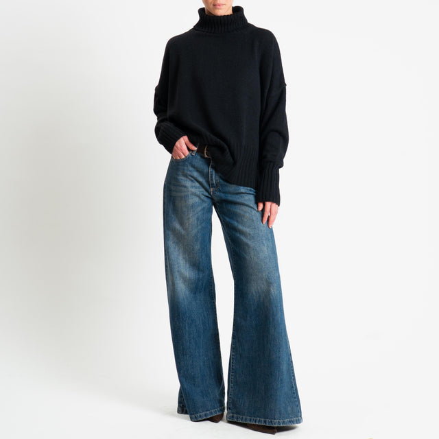 Motel-Maglia collo alto a scatola misto lana - Nero