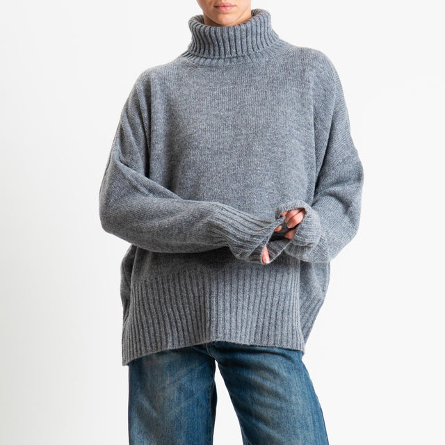 Motel-Maglia collo alto a scatola misto lana - charcoal