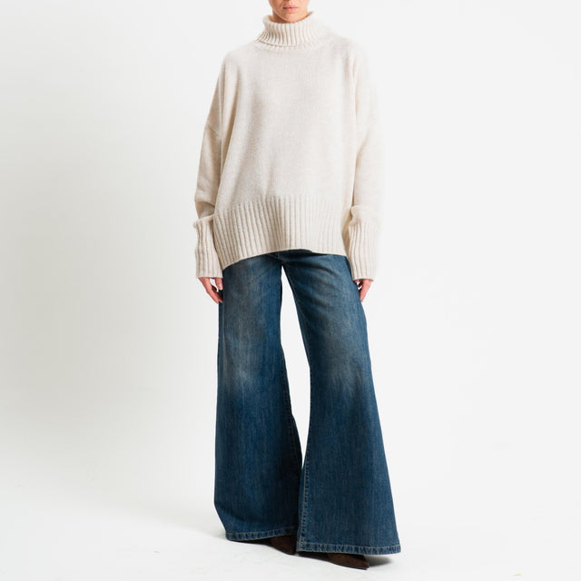 Motel-Maglia collo alto a scatola misto lana - Bianco