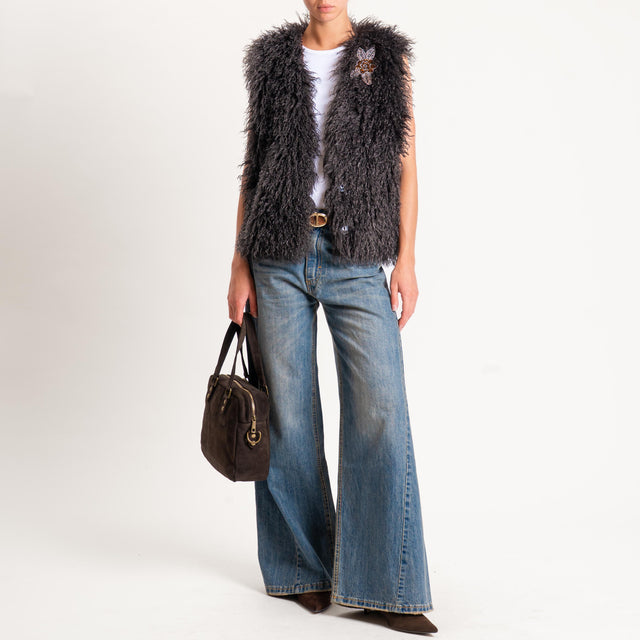 Motel-Gilet ecomongolia con spilla - antracite